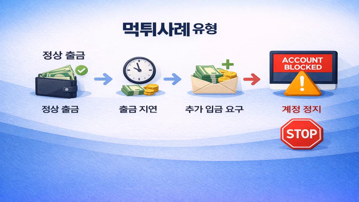실제 먹튀사례 유형과 먹튀사이트 피해 흐름을 분석한 사례형 이미지